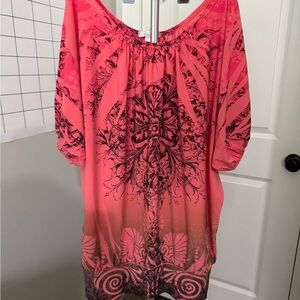 Cache Pink Graphic Tunic with 3/4 Sleeves